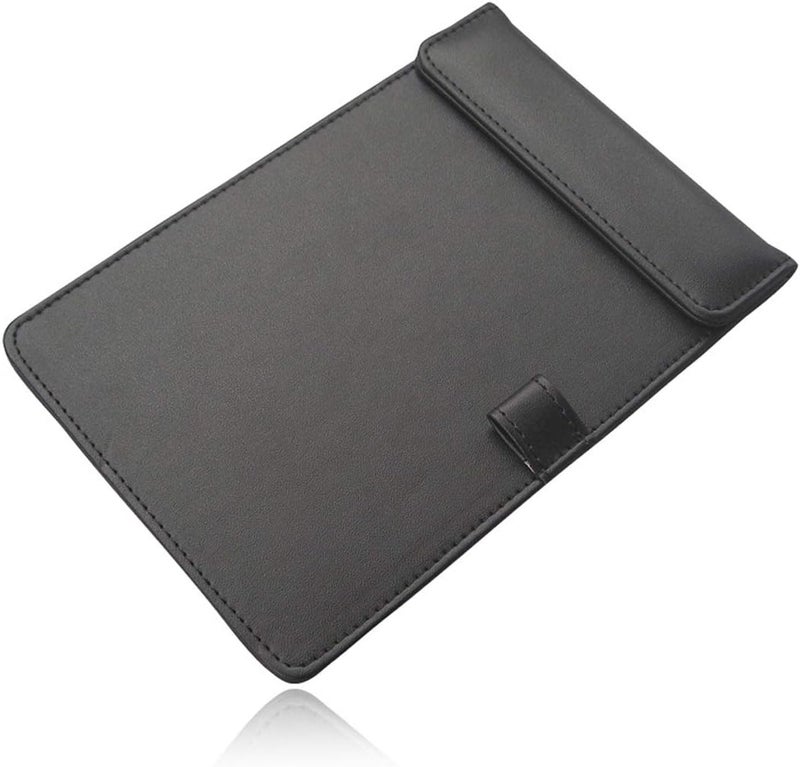 WELLYUK 4.7" X 7.5" PU Leather Clipboard, A6 File Clip Document Organizer Writing Pad Office Business Card Holder, Magnetic Conference Pad with Pen Holder, Black - Image 1